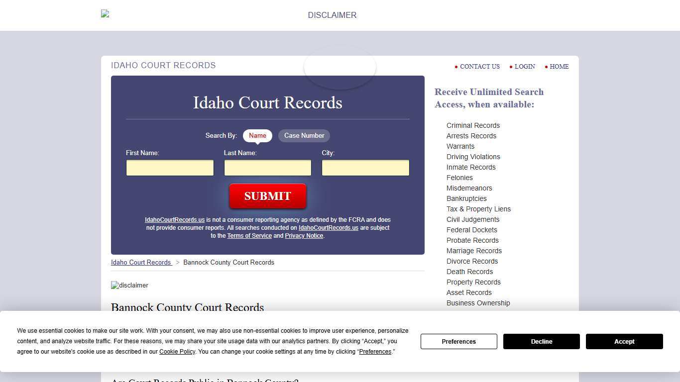 Bannock County Court Records | IdahoCourtRecords.us
